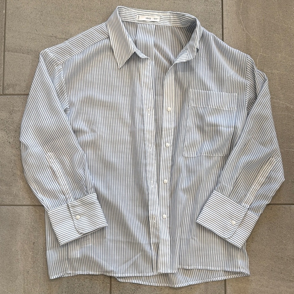 Mango Women’s Pocket Striped Blue Shirt, Sz 4 - Picture 3 of 9